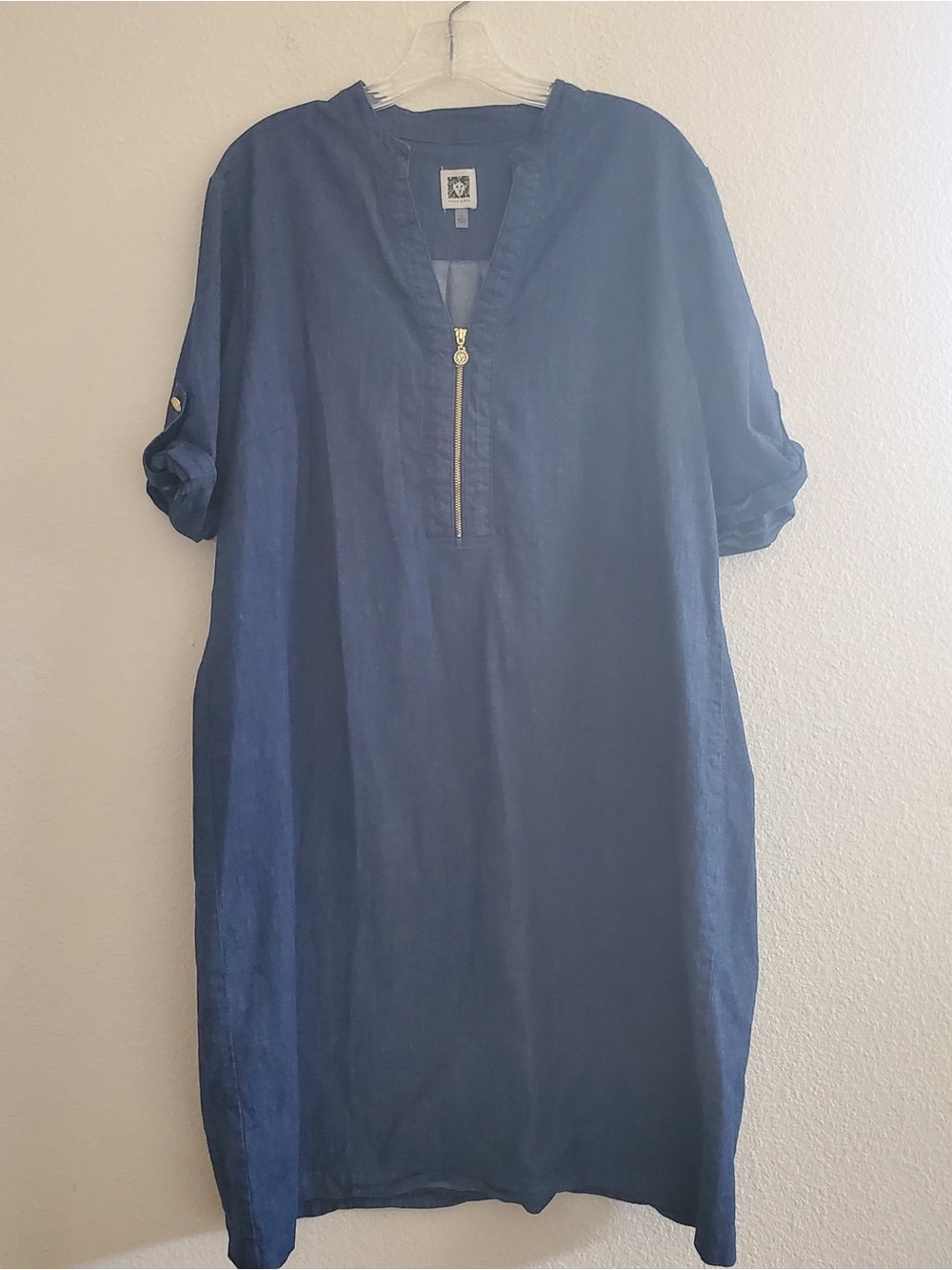 Anne Klein Navy Midi Dress with Gold Zip